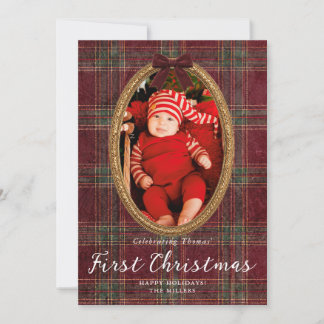 Baby Första Julen Tartan Guld Ram Jul