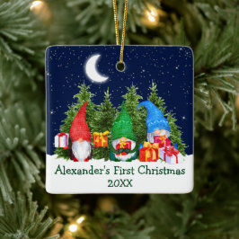 Baby Första julen - vattenfärg Gnomes Himlar Träd Julgransprydnad Keramik