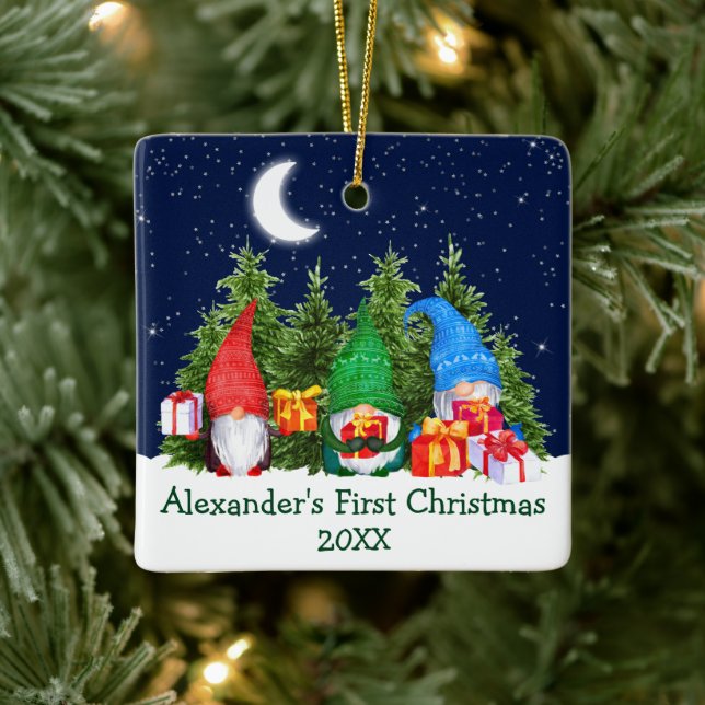 Baby Första julen - vattenfärg Gnomes Himlar Träd Julgransprydnad Keramik (Träd)
