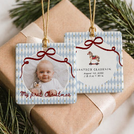 Baby Första Julen Whimsical Harlequin Foto Julgransprydnad Keramik