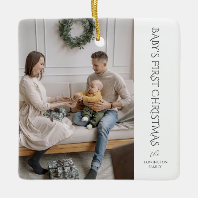 Baby första julfamiljens fotopaké julgransprydnad keramik (Framsida)