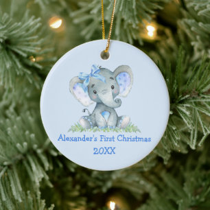 Baby Första julfärgens vattenfärg Elephant Blue Bo Julgransprydnad Keramik