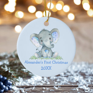 Baby Första julfärgens vattenfärg Elephant Blue Julgransprydnad Keramik