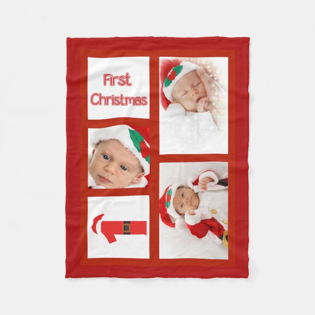 Baby Första julfotfoto Fleece Blanket (Framsidan)