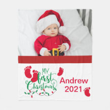 Baby Första julfotfoto Fleece Blanket