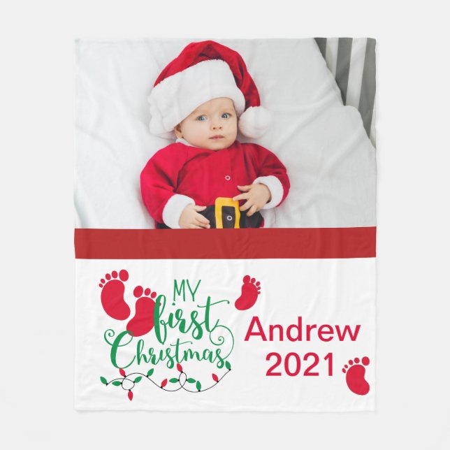 Baby Första julfotfoto Fleece Blanket (Framsidan)