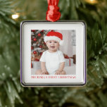Baby första julfotfoto julgransprydnad metall<br><div class="desc">Hämta baby första jul med ett helgdag-foto och anpassa dig med baby namn. Lägg till foto och namn från baby för att skapa en glad helgdag-tradition som du kommer att ge kärlek år efter år.</div>