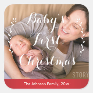 Baby Första julfotfoto Stickers Square Fyrkantigt Klistermärke