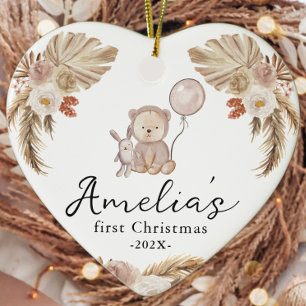 Baby första julfoto år Cute Boho Bear Julgransprydnad Keramik