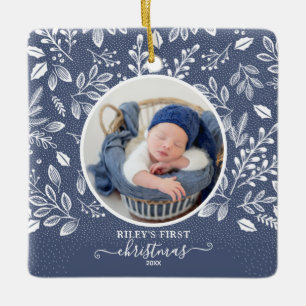 Baby Första julfoto Blue Julgransprydnad Keramik