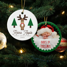 Baby Första julfoto Cute Reindeer Julgransprydnad Keramik