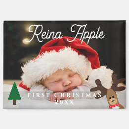 Baby Första julfoto Cute Reindeer Magnet