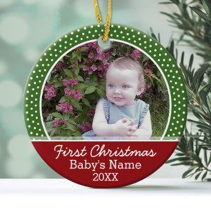 Baby första julfoto - Dubbla Sided Julgransprydnad Keramik