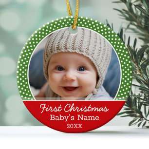 Baby första julfoto - enkelsidig julgransprydnad keramik