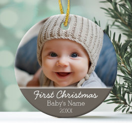 Baby första julfoto - enkelsidig julgransprydnad keramik