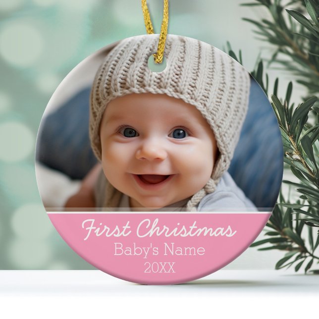 Baby första julfoto - enkelsidig julgransprydnad keramik (Personalized Photo Ornament)