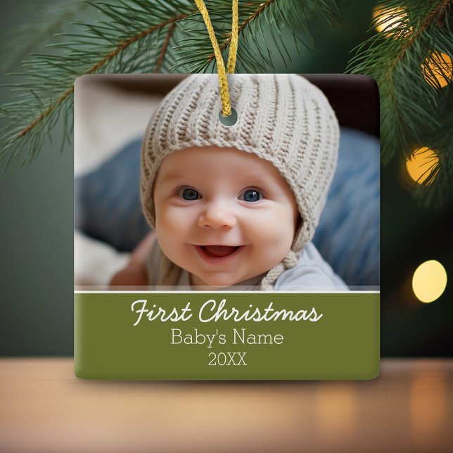 Baby första julfoto - enkelsidig julgransprydnad keramik (Personalized photo ornament)