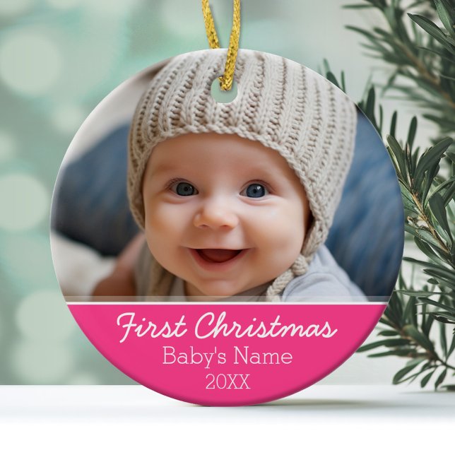 Baby första julfoto - enkelsidig julgransprydnad keramik (Personalized Photo Ornament)