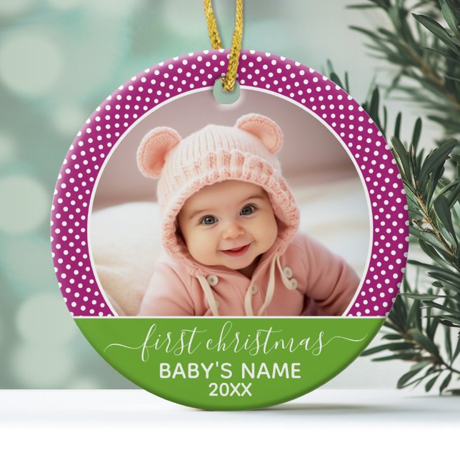 Baby första julfoto - enkelsidig julgransprydnad keramik (Personalized Photo Ornament - Baby's First Christmas)