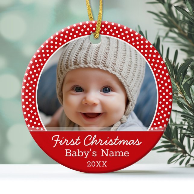 Baby första julfoto - enkelsidig julgransprydnad keramik (Personalized Christmas Photo Ornament)