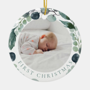 Baby första julfoto eucalyptus wandeans julgransprydnad keramik