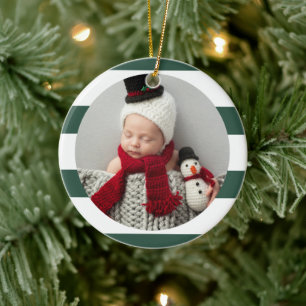 Baby Första julfoto i Modern Grönt Rand Julgransprydnad Keramik