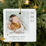Baby Första julfoto Julgransprydnad Keramik<br><div class="desc">En modern fotokeepé</div>
