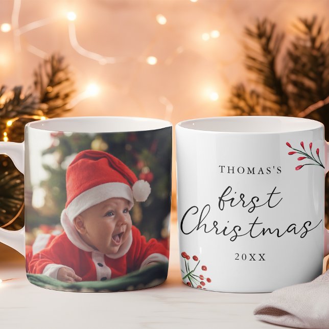 Baby Första julfoto Kaffemugg (Skapare uppladdad)