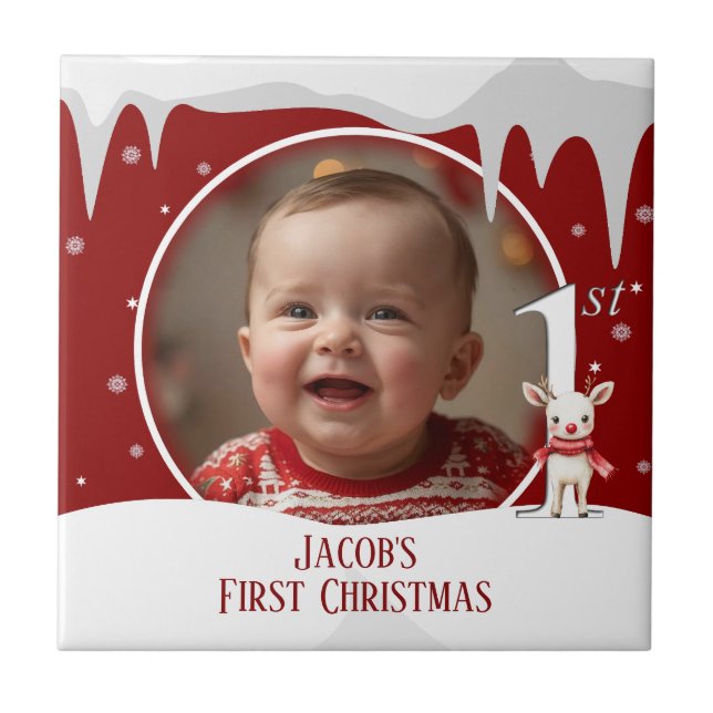 Baby Första julfoto Kakelplatta (Framsidan)