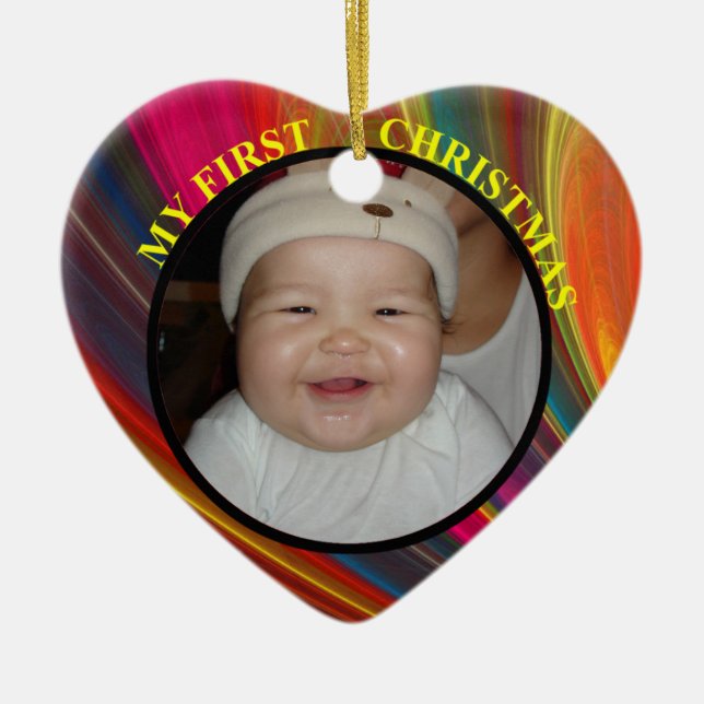Baby första julfoto med år julgransprydnad keramik (Framsidan)
