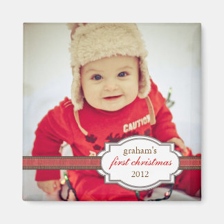 Baby Första julfoto med Faux Ribbon Magnet