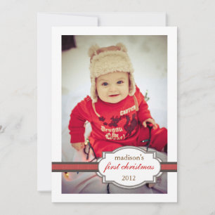 Baby Första julfoto med Faux Ribbon Red Julkort