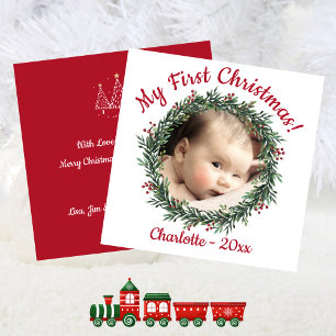 Baby första julfoto med Namn Julkort