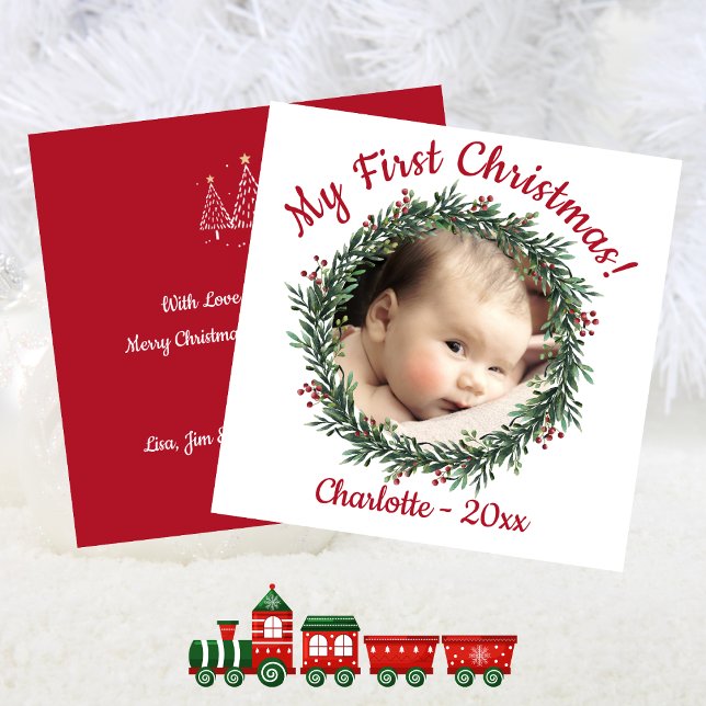 Baby första julfoto med Namn Julkort (Baby's First Christmas Photo with Name and Holiday Card)
