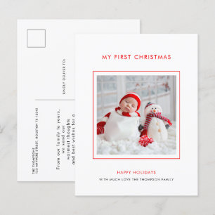 Baby första julfoto - minimalistiskt Helgdag Vykort