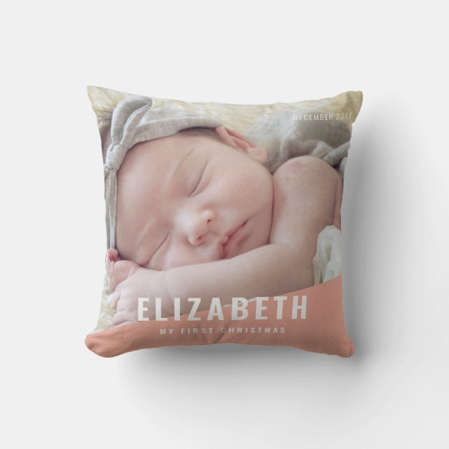 Baby första julfoto Modern Chic år Kudde (Framsida)