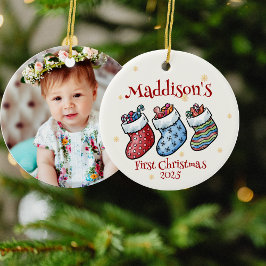 Baby första julfoto Namn, födelseattentat Julgransprydnad Keramik