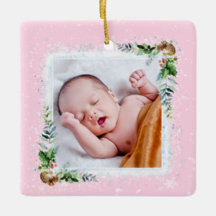 Baby första julfoto Namn födelsedatum Julgransprydnad Keramik