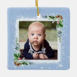 Baby första julfoto Namn födelsedatum Julgransprydnad Keramik