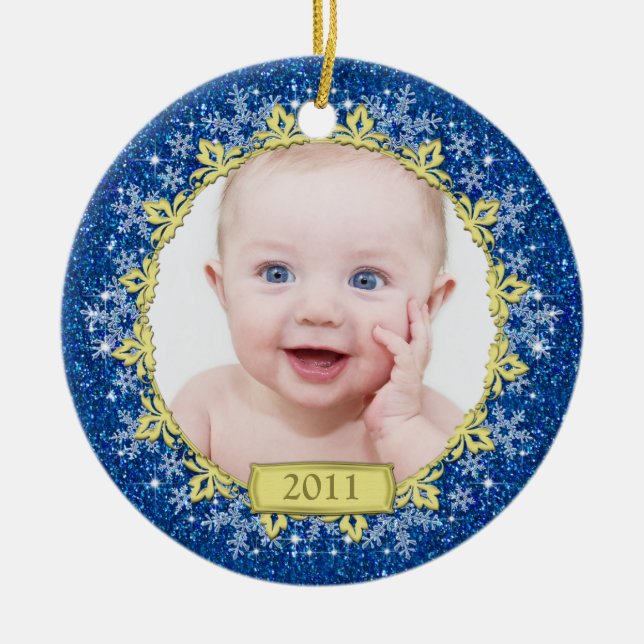 Baby Första julfoto Ornament - Snöflingor (Framsidan)