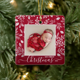 Baby Första julfoto på Cranberry Julgransprydnad Keramik