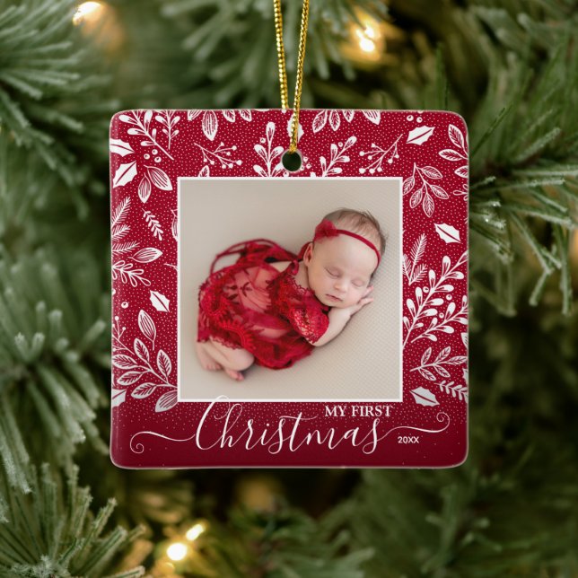 Baby Första julfoto på Cranberry Julgransprydnad Keramik (Träd)