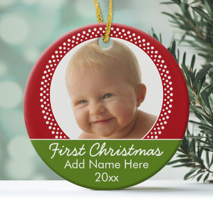 Baby Första julfoto Ram - Röd och Grönt Julgransprydnad Keramik