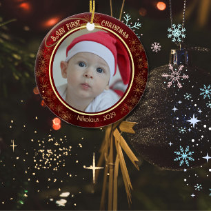 Baby Första julfoto Red 2 sid Julgransprydnad Keramik