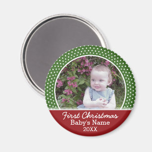 Baby Första julfoto - Röd och Grönt Magnet
