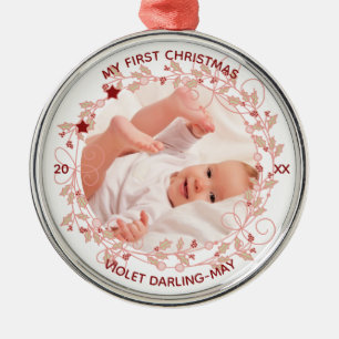 Baby Första julfoto - Rosa Holly Wandan Julgransprydnad Metall