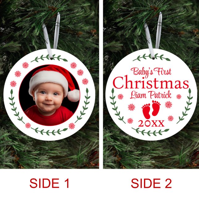 Baby första julfoto Snöflingor och Laurel Julgransprydnad Keramik (Skapare uppladdad)