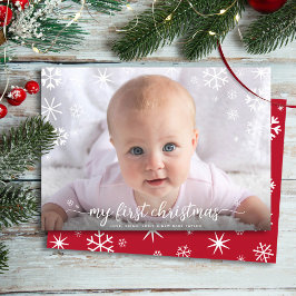 Baby första julfoto Snöflingor Typografi Julkort