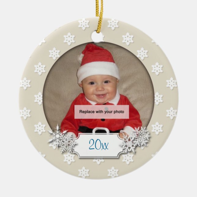 Baby Första julfoto Snowflake Ornament (Framsidan)