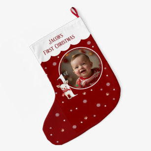 Baby Första julfoto Stocking Stor Julstrumpa